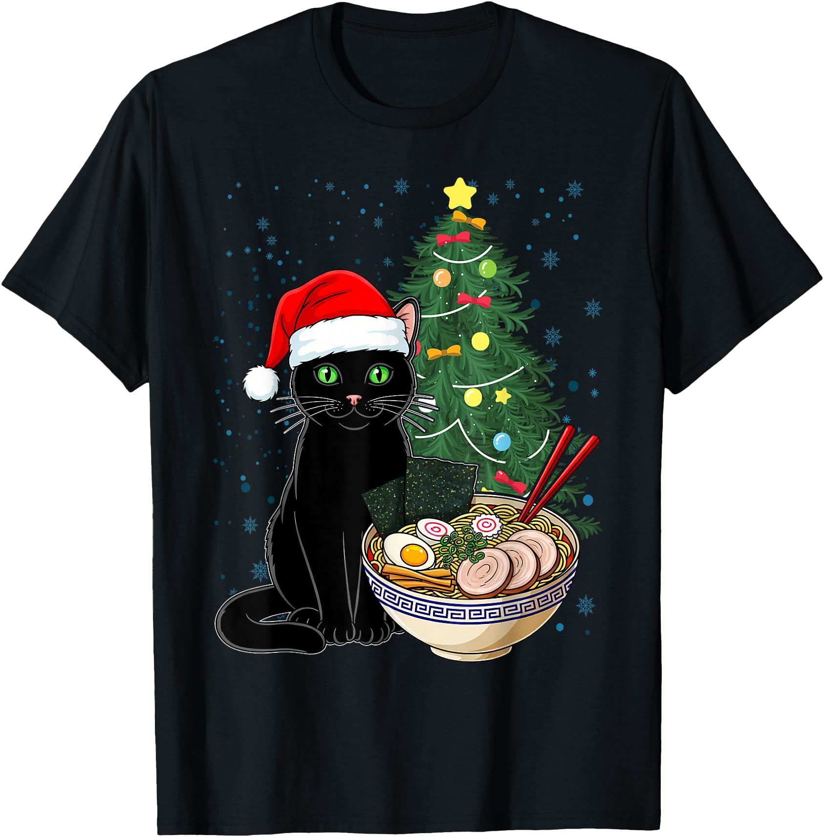 Cat Eating Ramen Christmas Pajama Kitten Santa Japanese Food