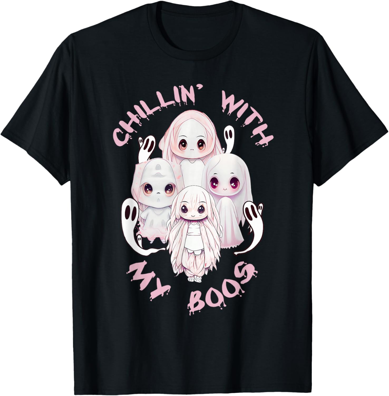 Chillin With My Boos Halloween Kawaii Anime Chibi Ghost