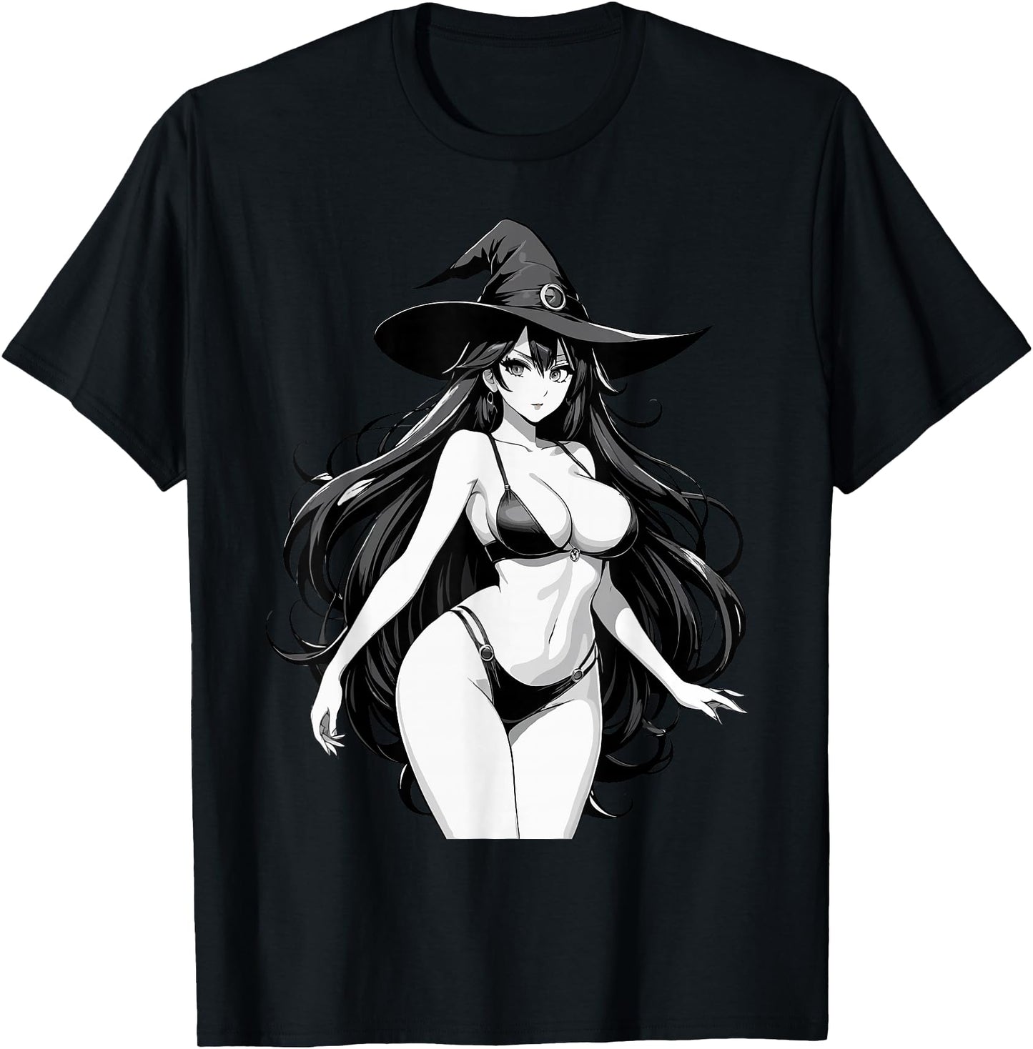Sexy Waifu Witch Anime Girl Japanese in Black and White Art