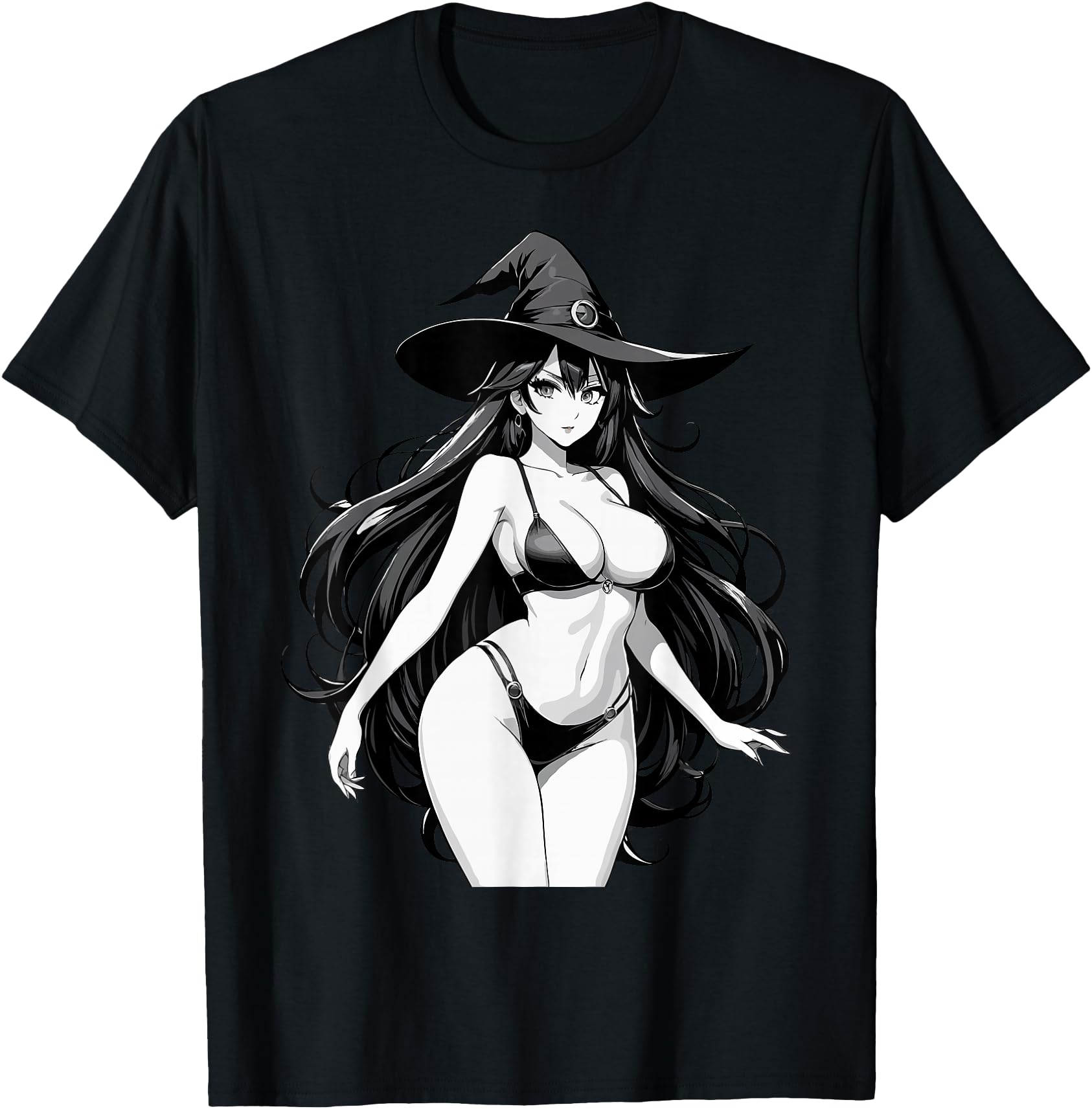 Sexy Waifu Witch Anime Girl Japanese in Black and White Art