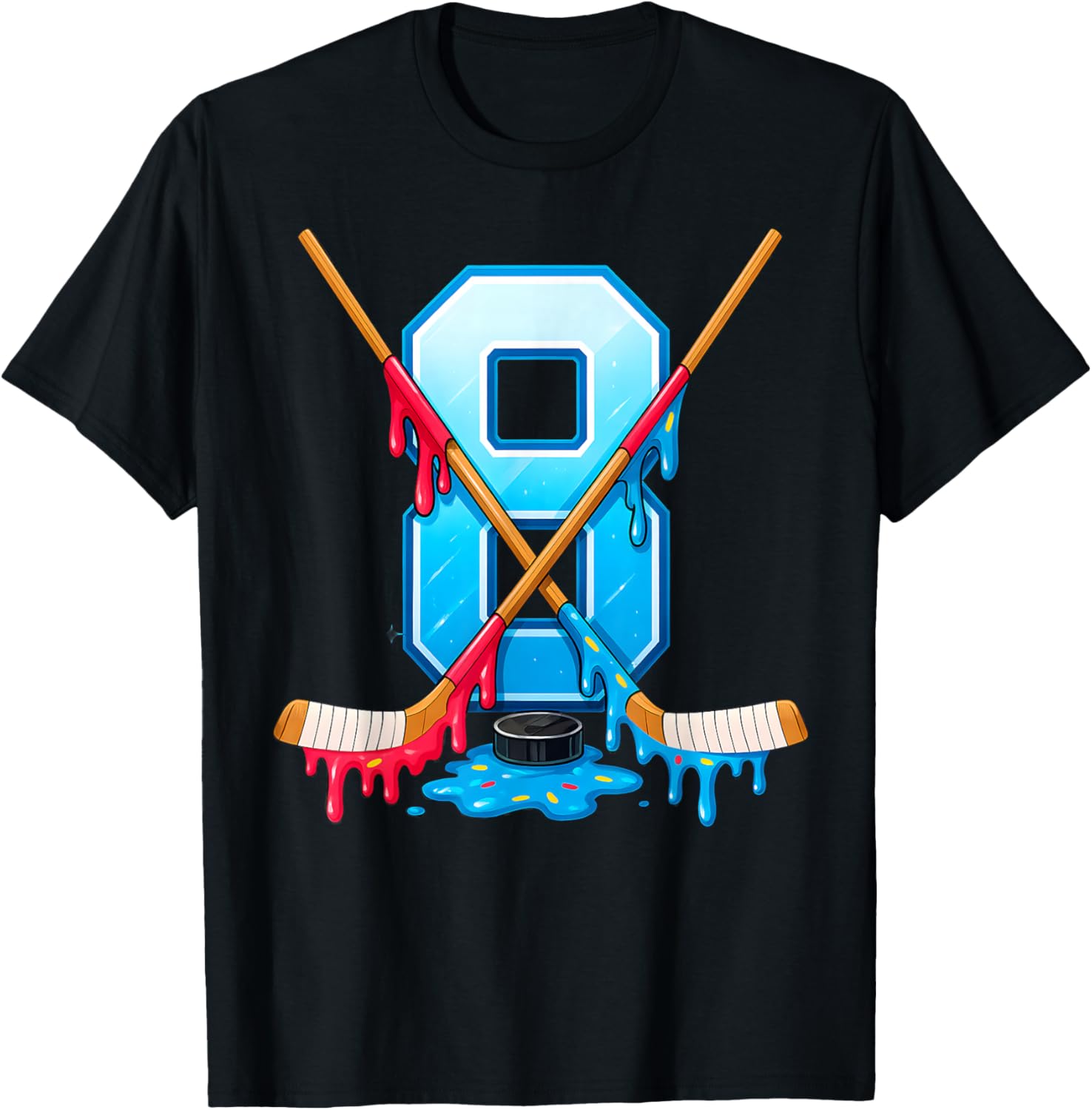Hockey 8 Year Old Ice Cream Drip Youth 8th Birthday Boys