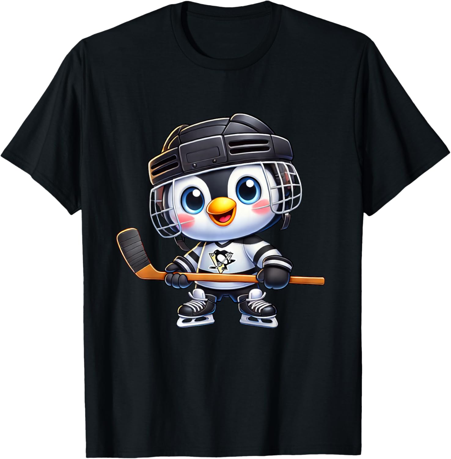 Cartoon Penguin Hockey Player Ice Hockey