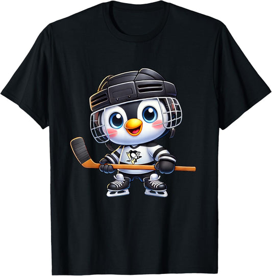 Cartoon Penguin Hockey Player Ice Hockey