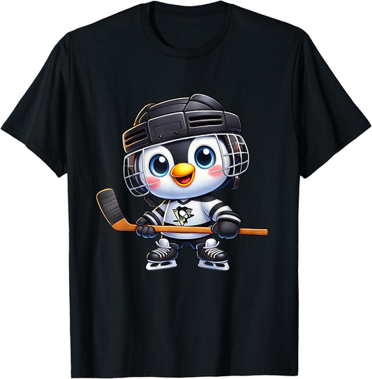 Cartoon Penguin Hockey Player Ice Hockey