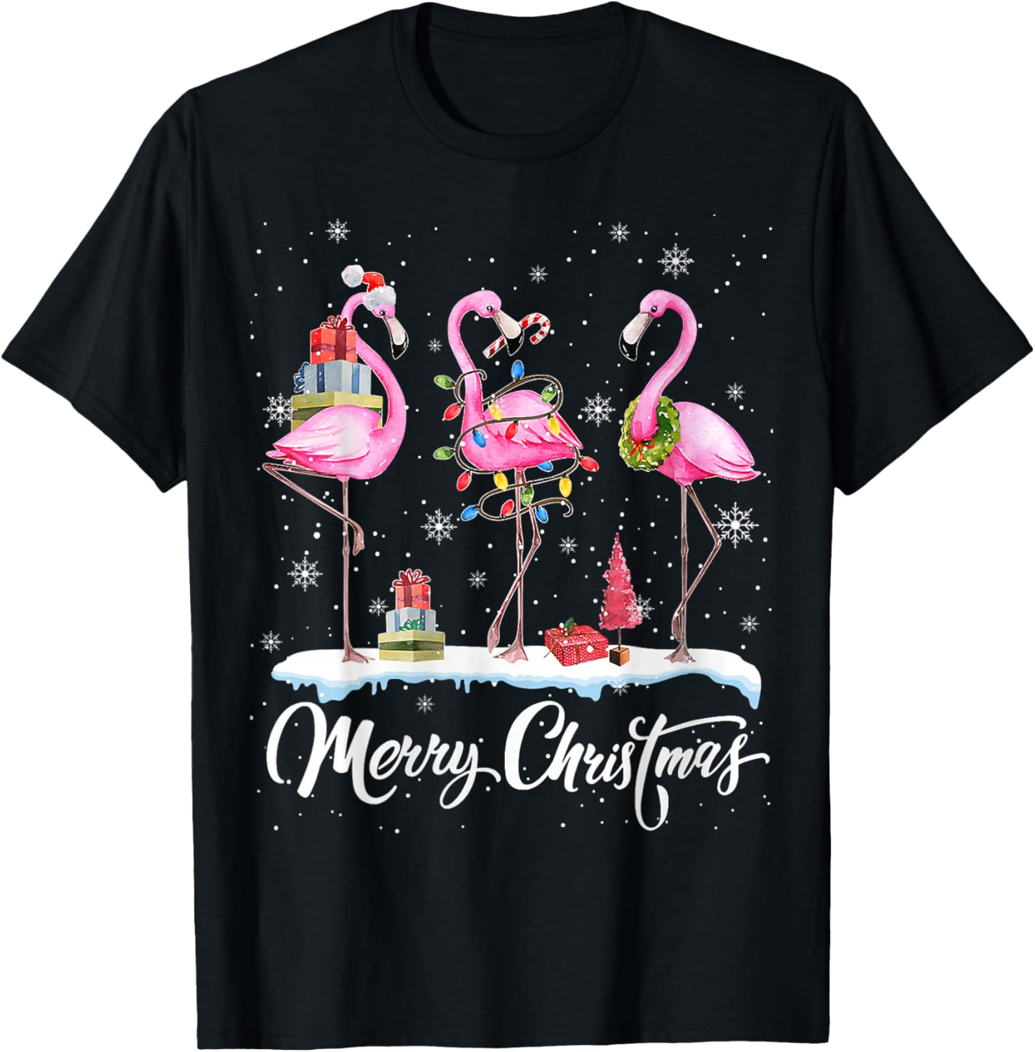Merry Christmas Hat Santa Flamingo Light Christmas Snow Xmas