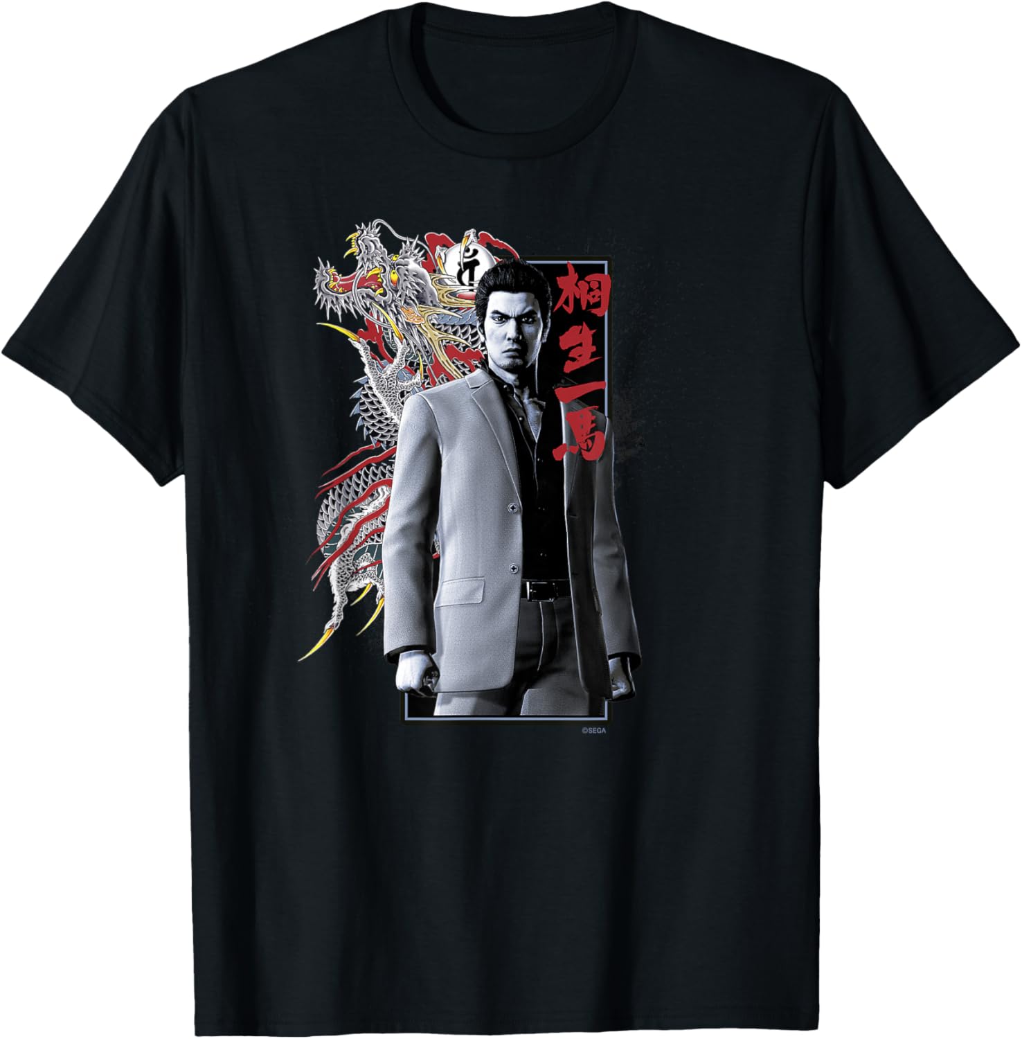 SEGA Like a Dragon & Yakuza Kazuma Kiryu T-Shirt - Black, Small, Unisex-Adults, Short Sleeve, Cotton 100%