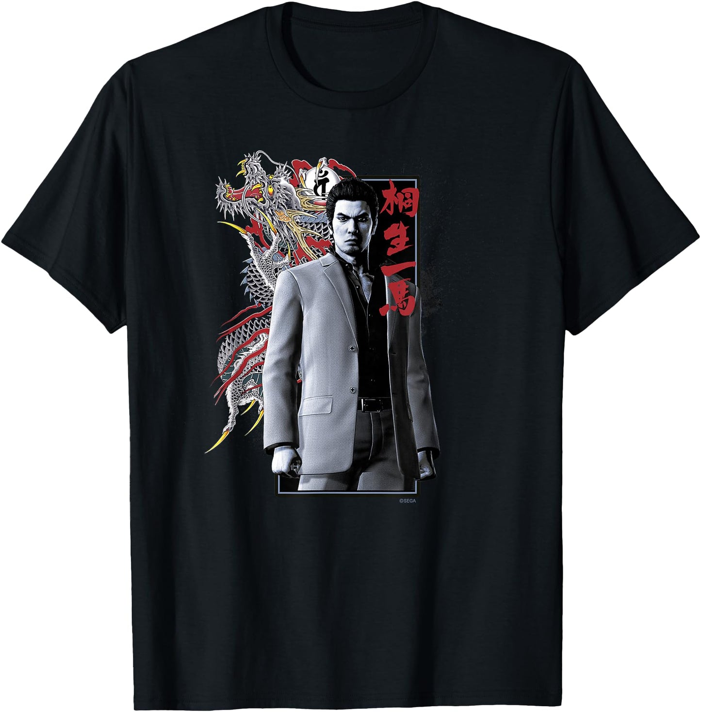 SEGA Like a Dragon & Yakuza Kazuma Kiryu T-Shirt - Black, Small, Unisex-Adults, Short Sleeve, Cotton 100%