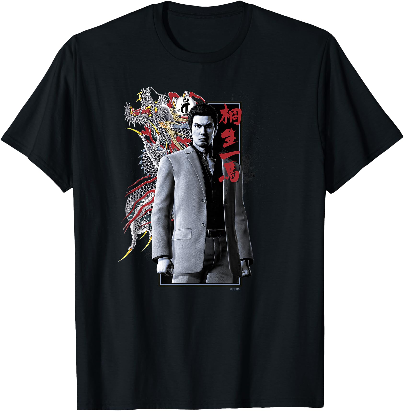 SEGA Like a Dragon & Yakuza Kazuma Kiryu T-Shirt - Black, Small, Unisex-Adults, Short Sleeve, Cotton 100%