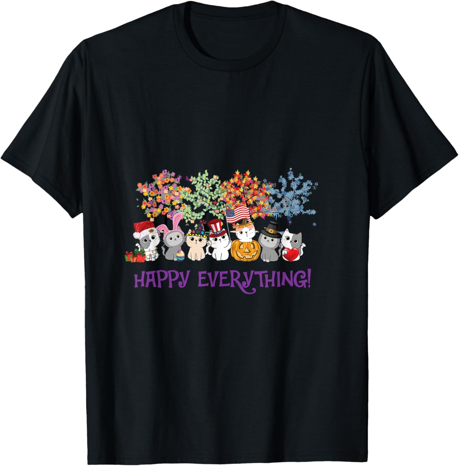 Cats Happy Everything Halloween Christmas Thanksgiving T-Shirt