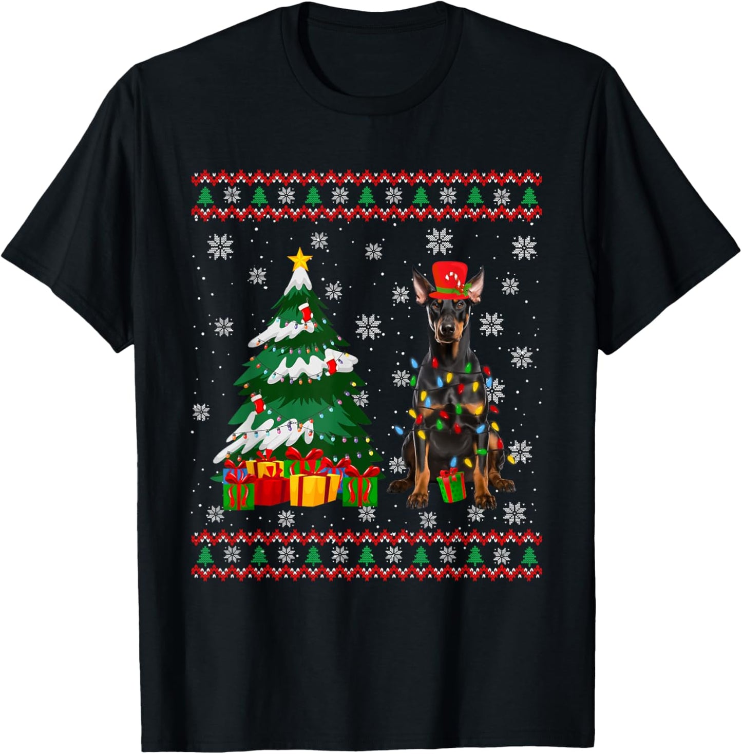 Doberman Dog Ugly Sweater Christmas Light Xmas Pajama