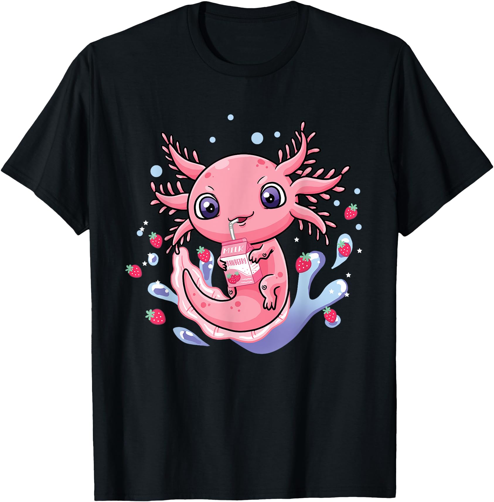 Kawaii Axolotl Shirt Strawberry Milk Shake Japanese Anime
