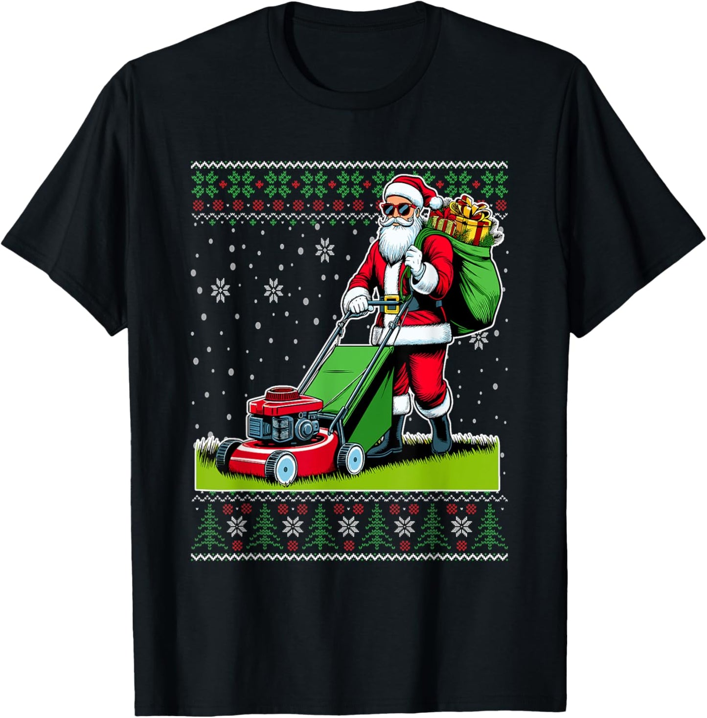 Christmas Santa Claus Mowing Lawn Ugly Christmas Sweater T-Shirt