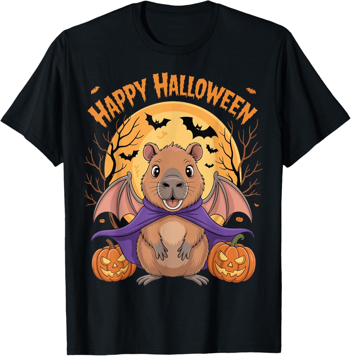 Capybara Halloween Costume Moon Bat Pumpkin Animal Spooky T-Shirt