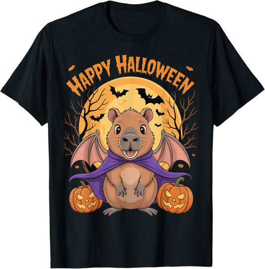 Capybara Halloween Costume Moon Bat Pumpkin Animal Spooky T-Shirt