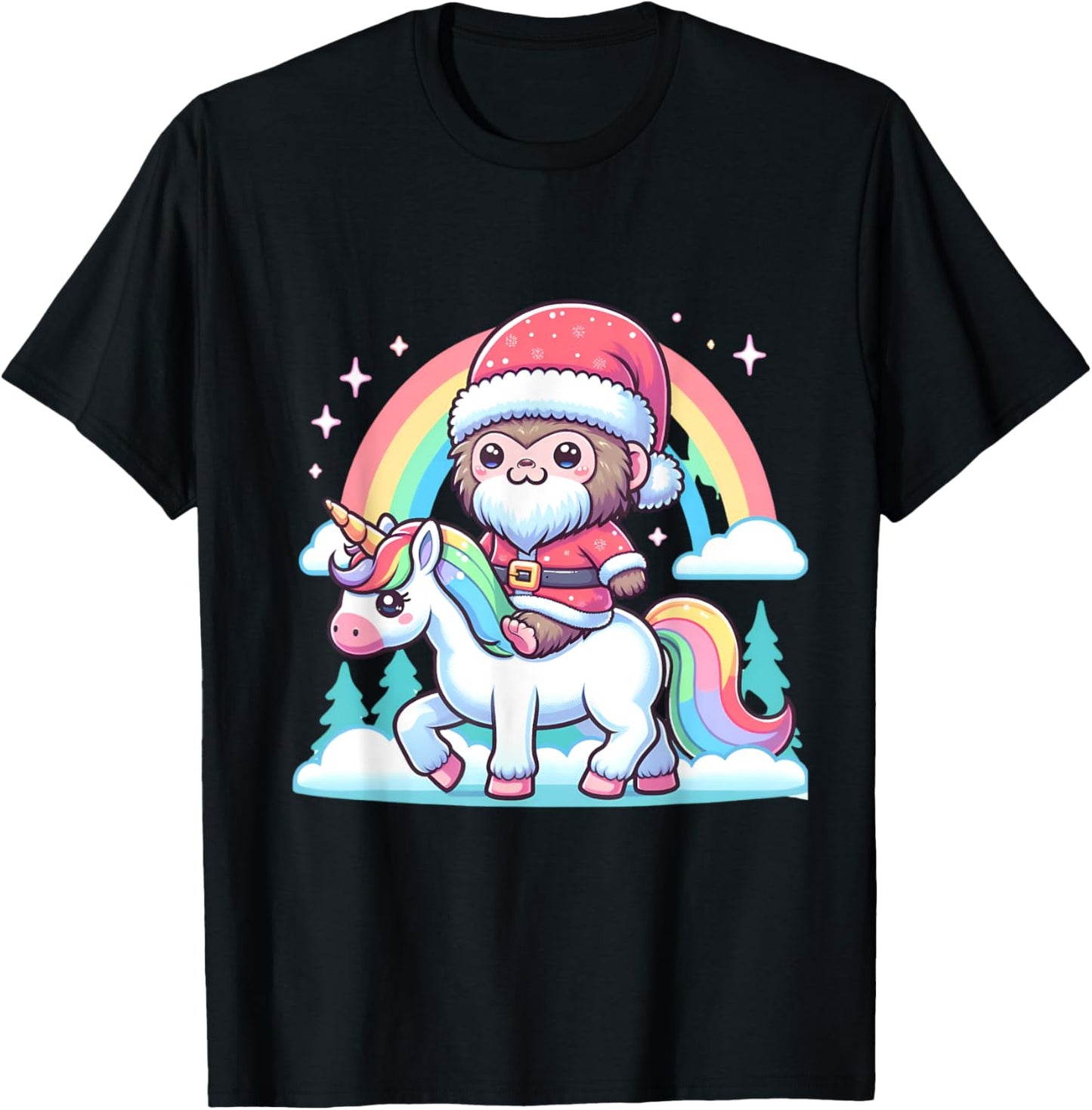 Bigfoot Riding Unicorn Sasquatch Funny Rainbow Chibi Design