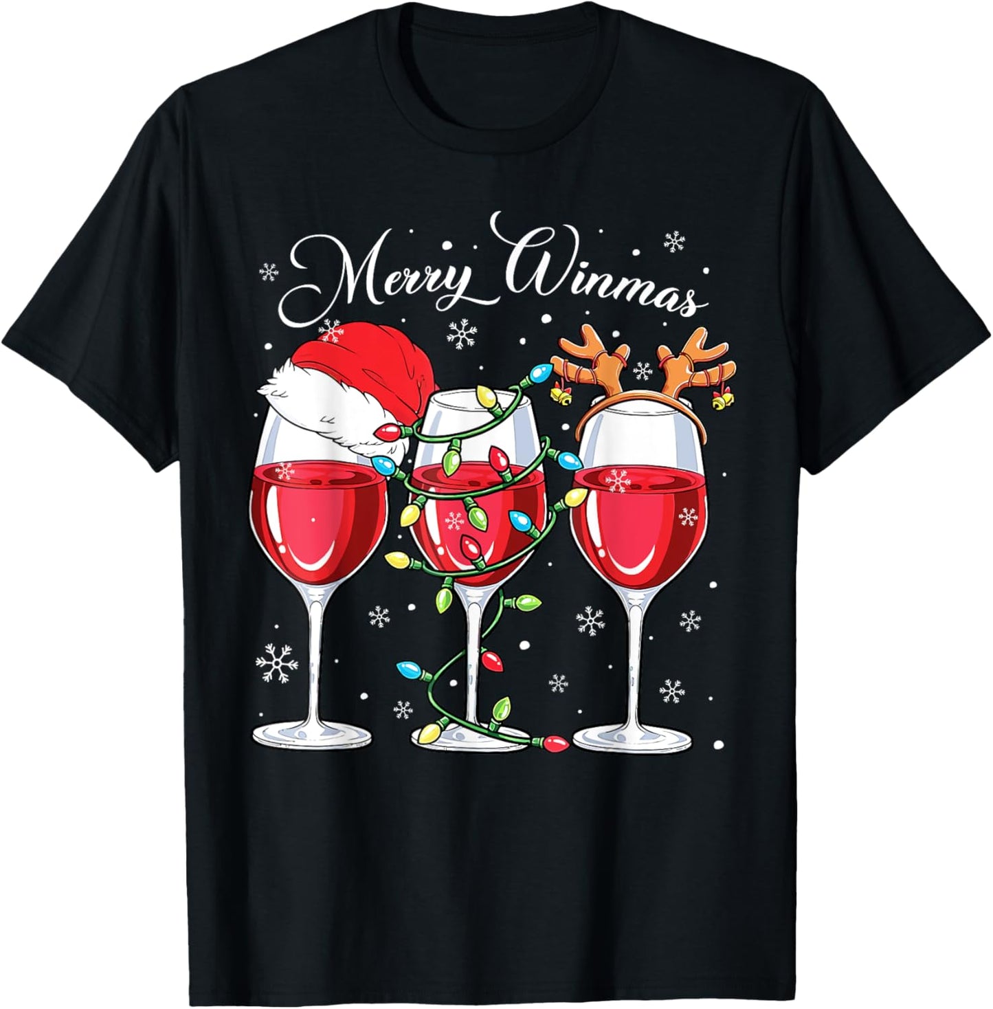 Merry Winemas Funny Christmas Wine Lover Santa Hat Xmas Snow