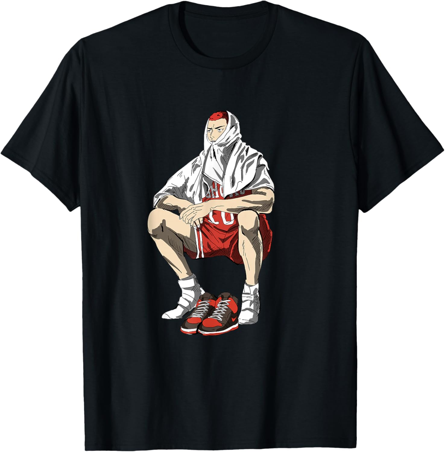 Bokchu Hanamichi Sakuragi Anime Cartoon T-Shirt, Black, Small, Unisex-Adults, Short Sleeve, T-Shirt, Casual, Trendy