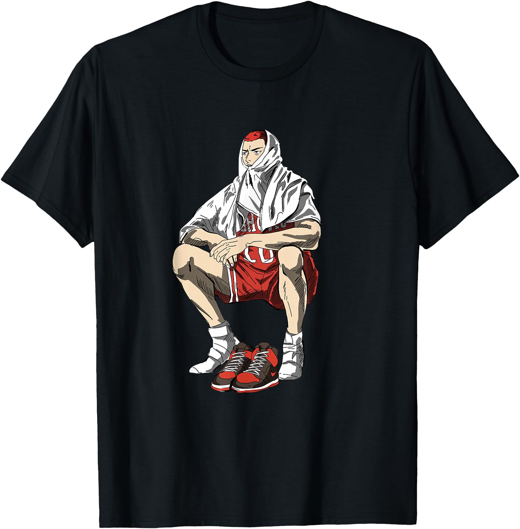 Bokchu Hanamichi Sakuragi Anime Cartoon T-Shirt, Black, Small, Unisex-Adults, Short Sleeve, T-Shirt, Casual, Trendy