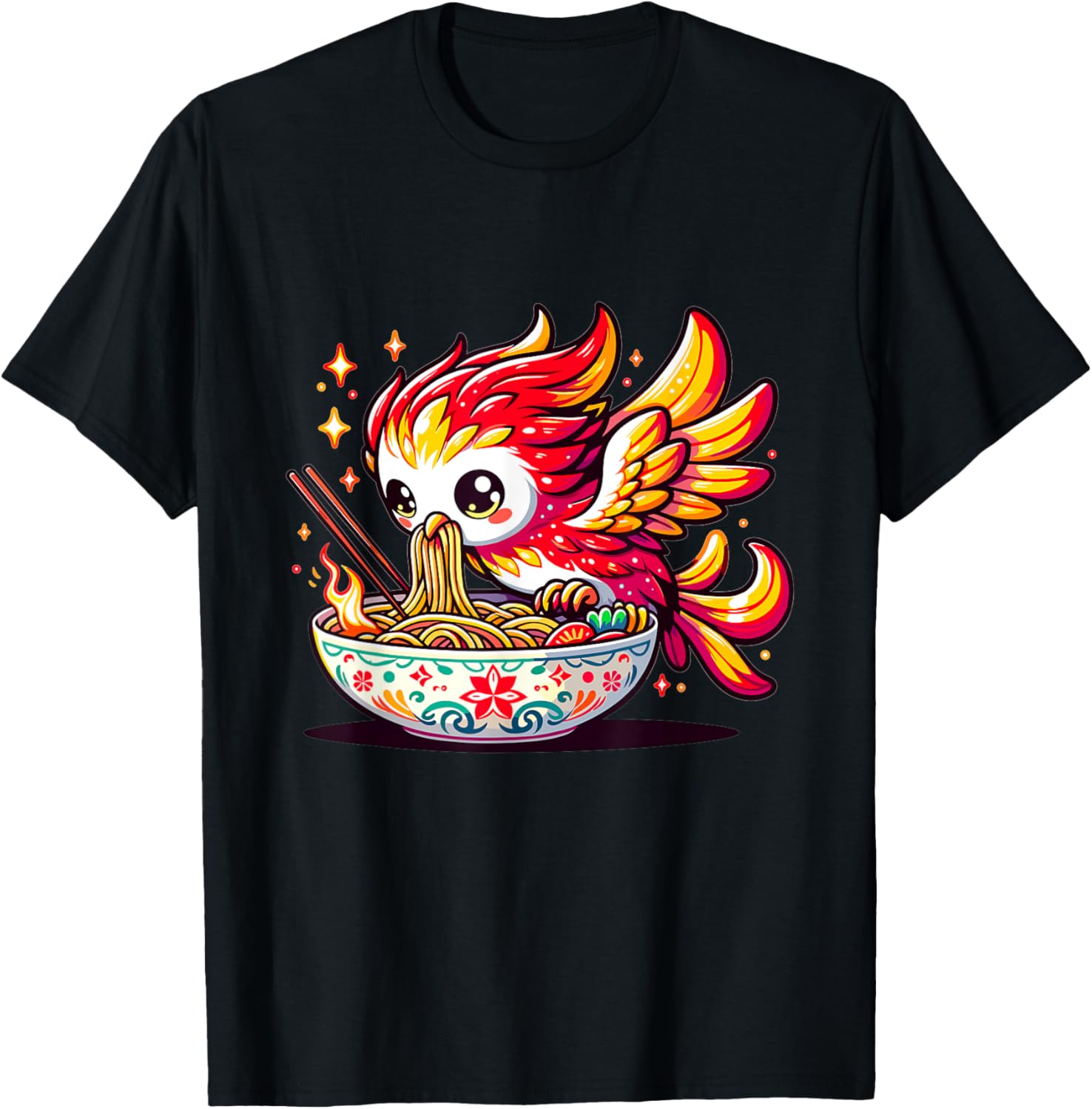 Cute Japanese Kawaii Chibi Phoenix Eating Ramen