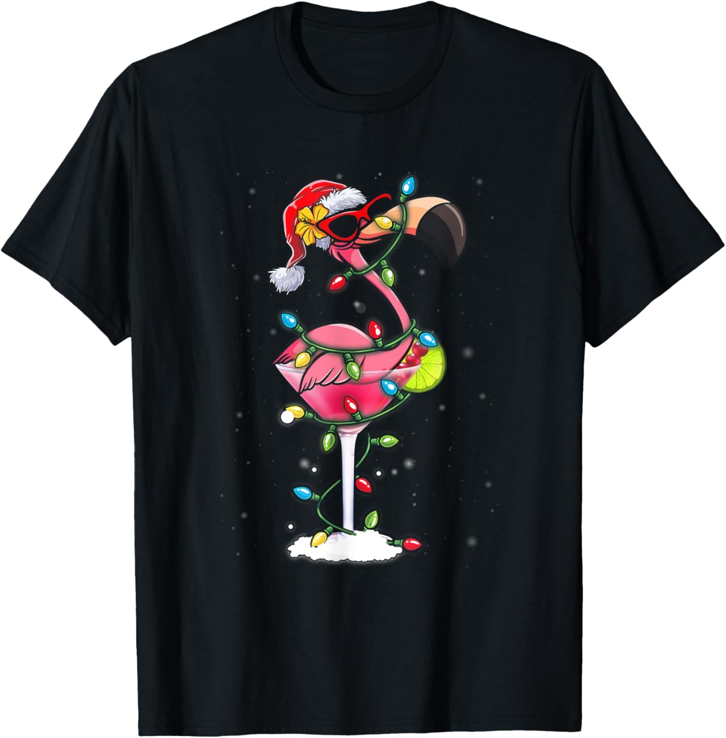 Christmas Flamingo Santa Hat Martini Funny Xmas Cocktail T-Shirt