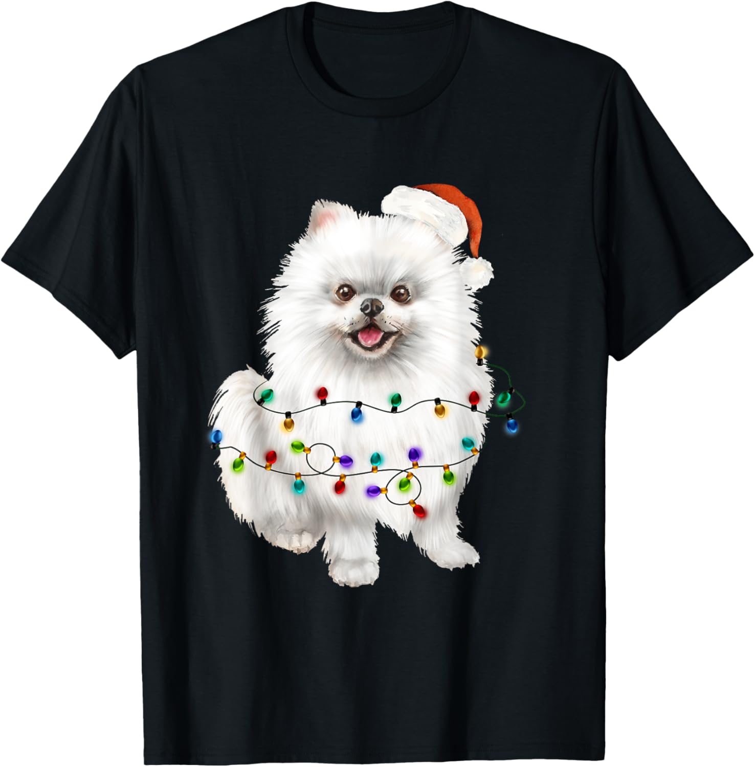 Pomeranian White Santa Christmas Tree Lights Xmas Dog Lover