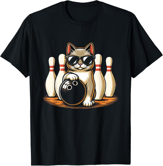 Cat Wearing Sunglasses Playing Bowling Cat Lover T-Shirt
