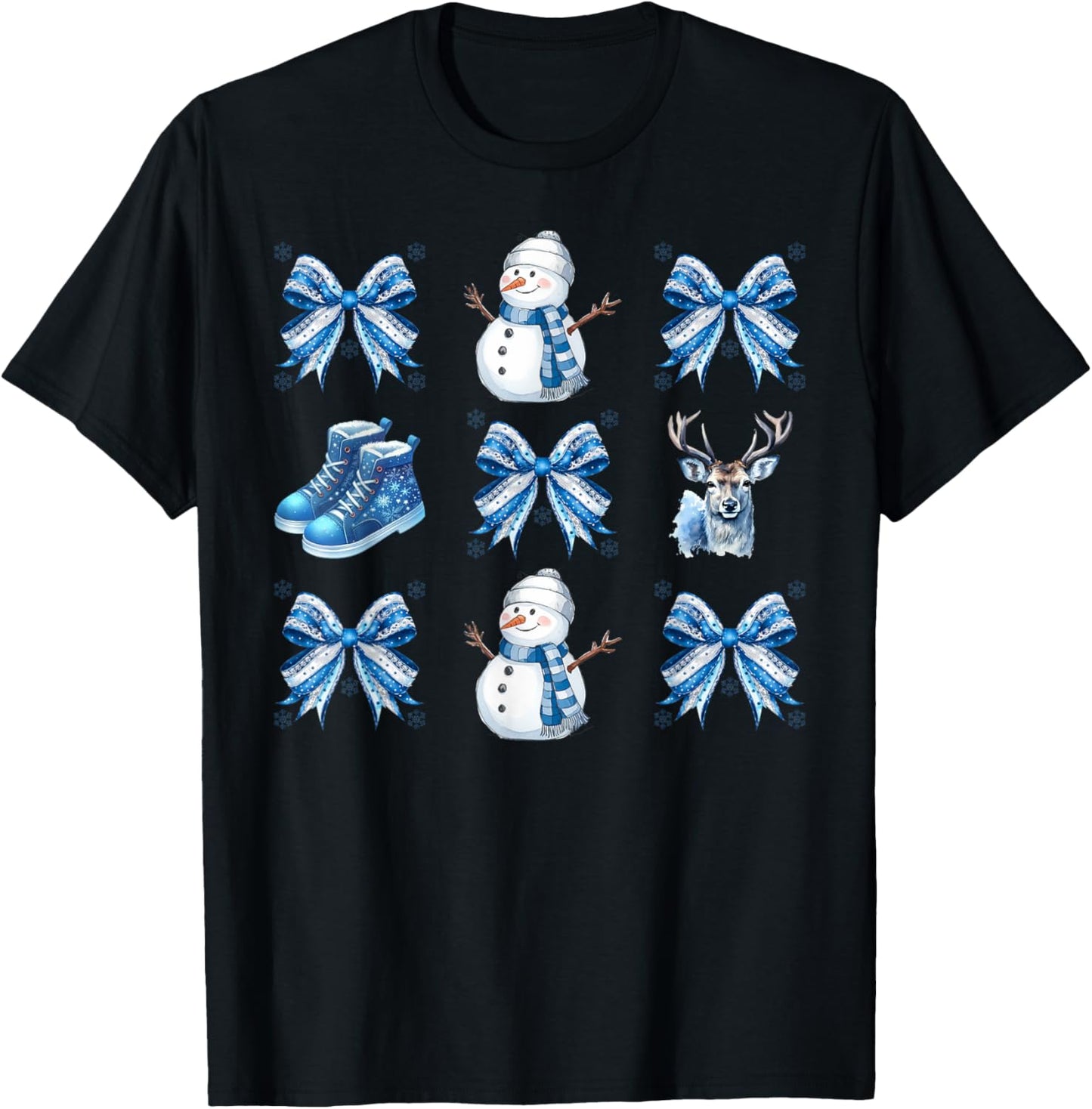 Cute Snowman Coquette Bow Winter Wonderland Icy Blue Xmas