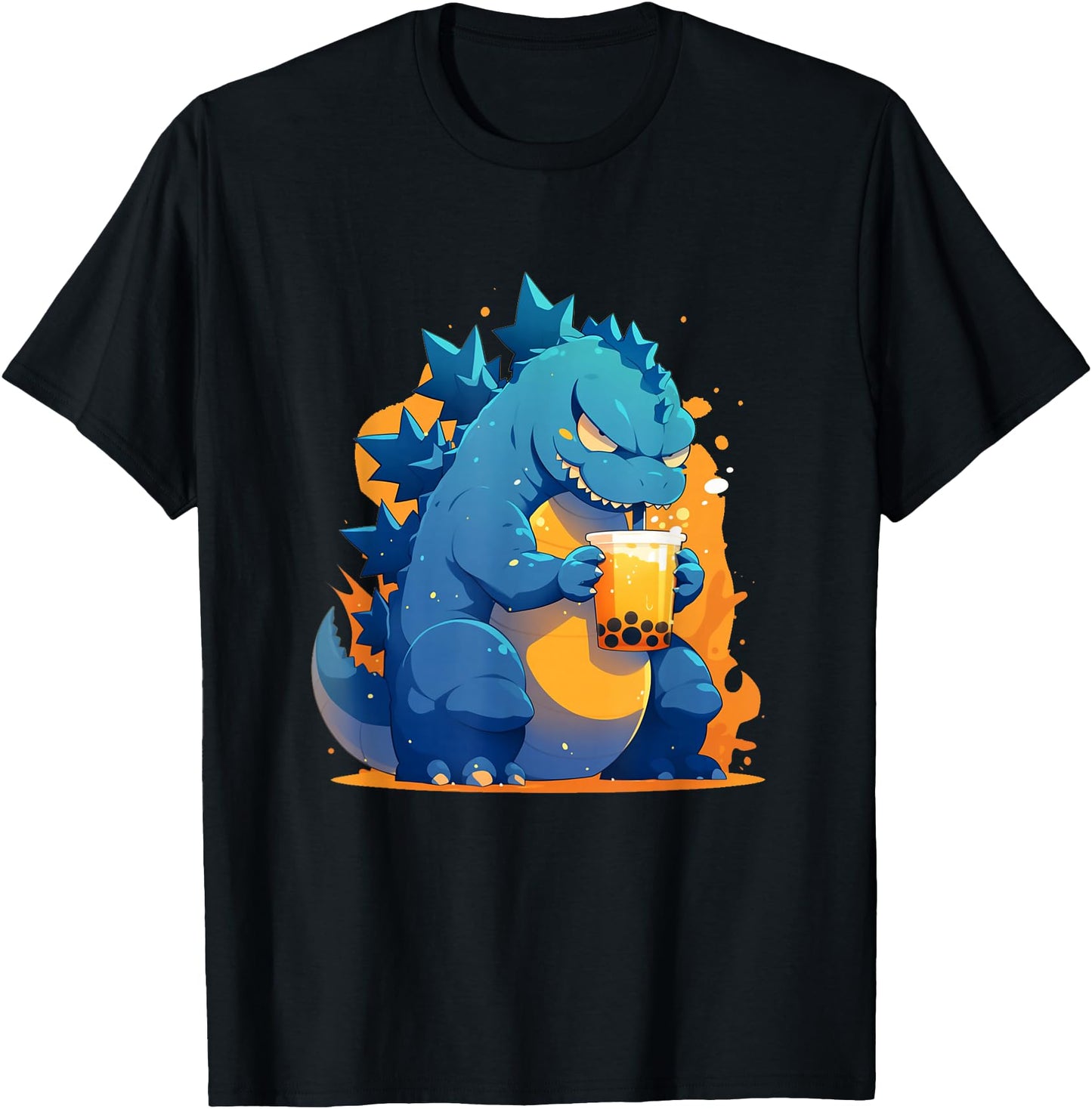 Funny Happy Japanese Kaiju Drinking Boba Tea