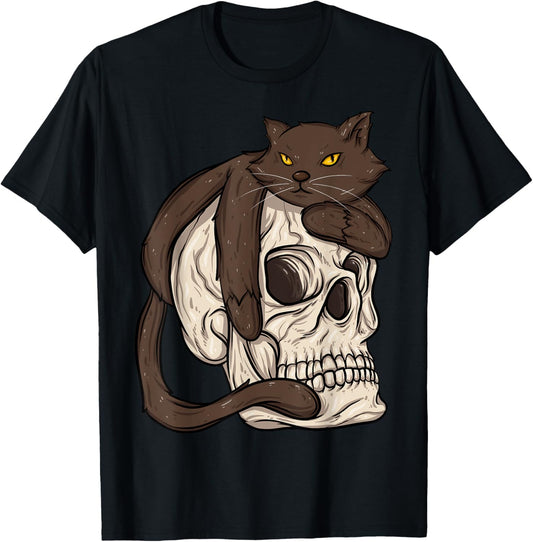 Cat Creepy Cat Lover Goth Skull Gothic T-Shirt