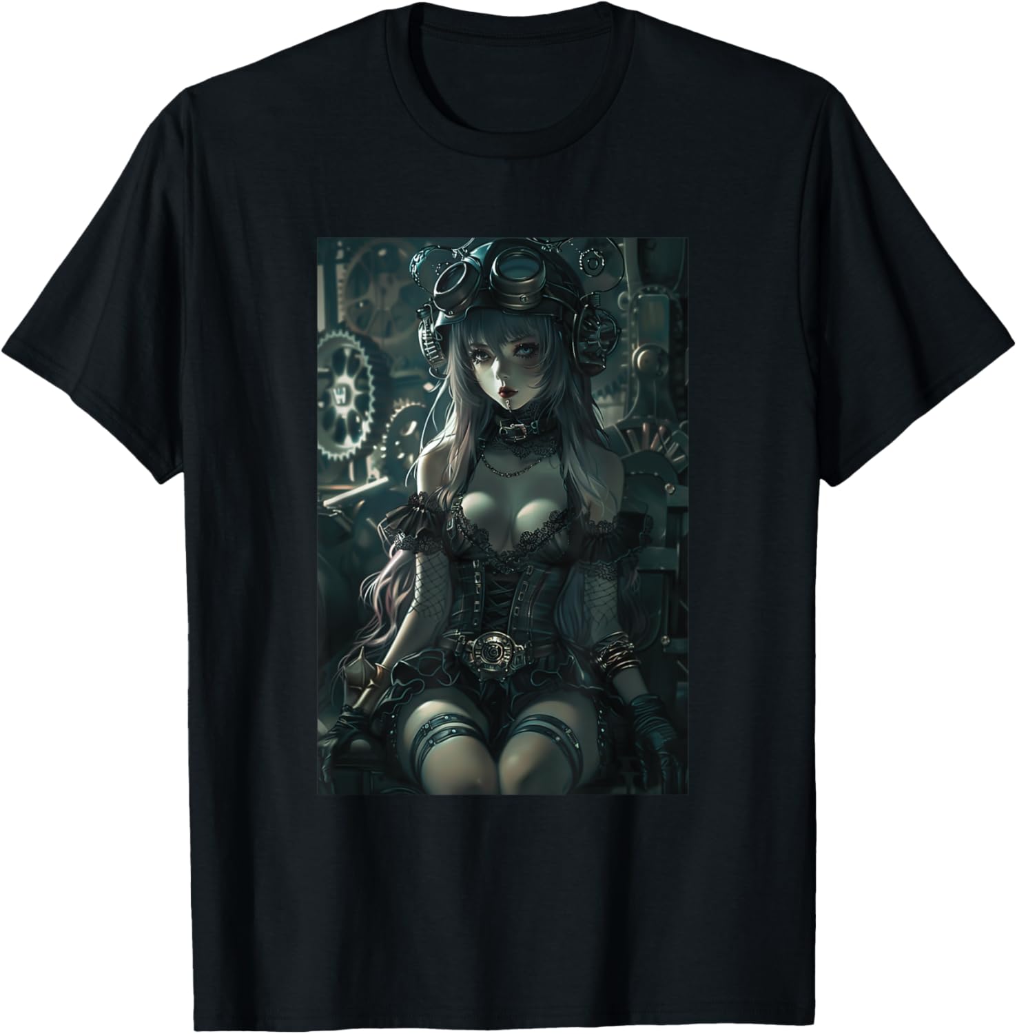 Sexy Anime Girl Steampunk Tee for Men Cyberpunk Fantasy