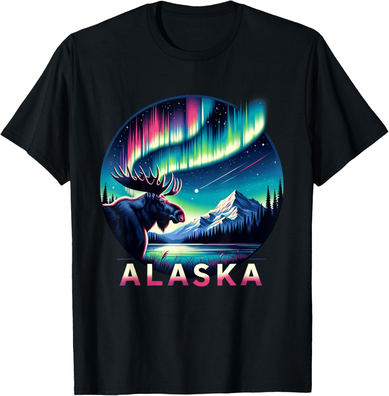 Alaska Northern Lights Aurora Viewing Alaska Vacation Moose T-Shirt