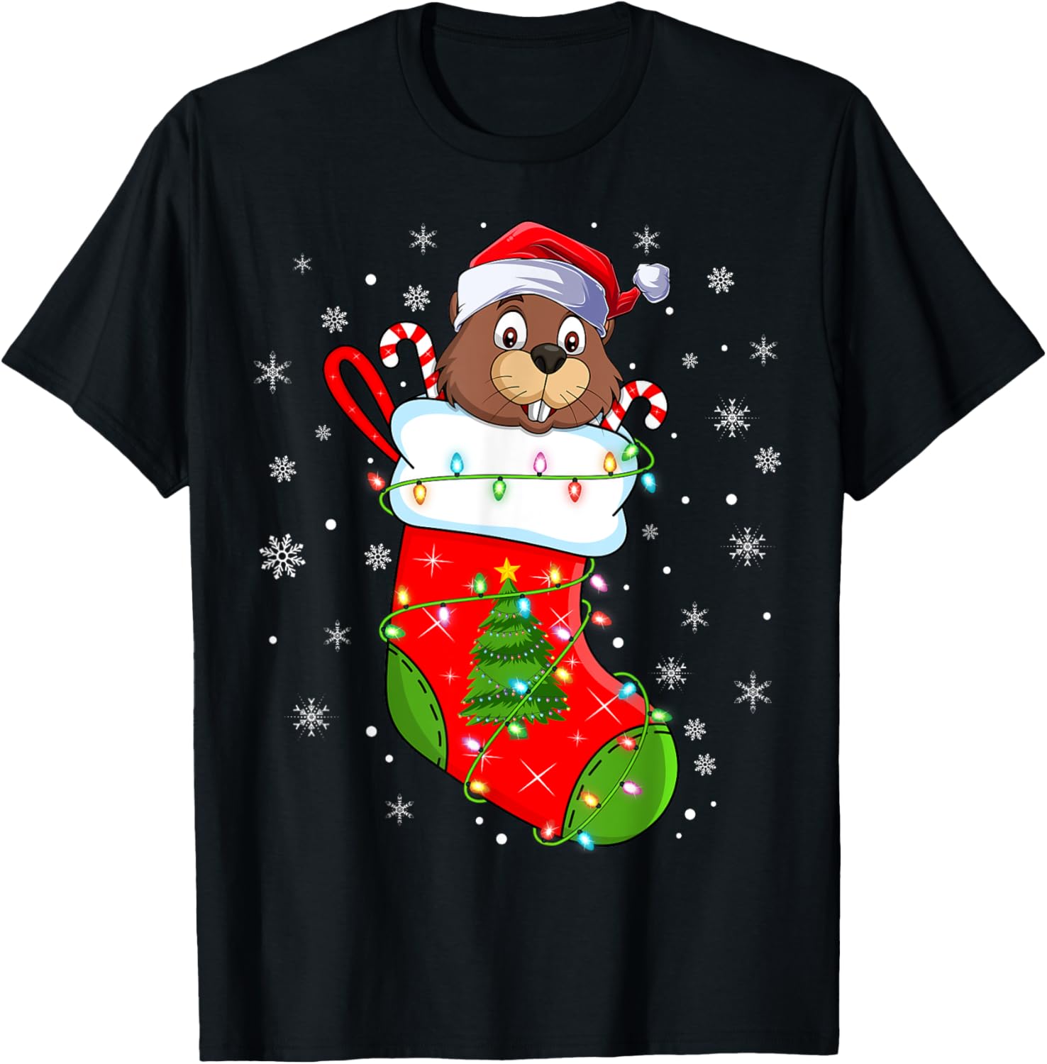 Beaver In Christmas Socks Santa Claus Lights Xmas