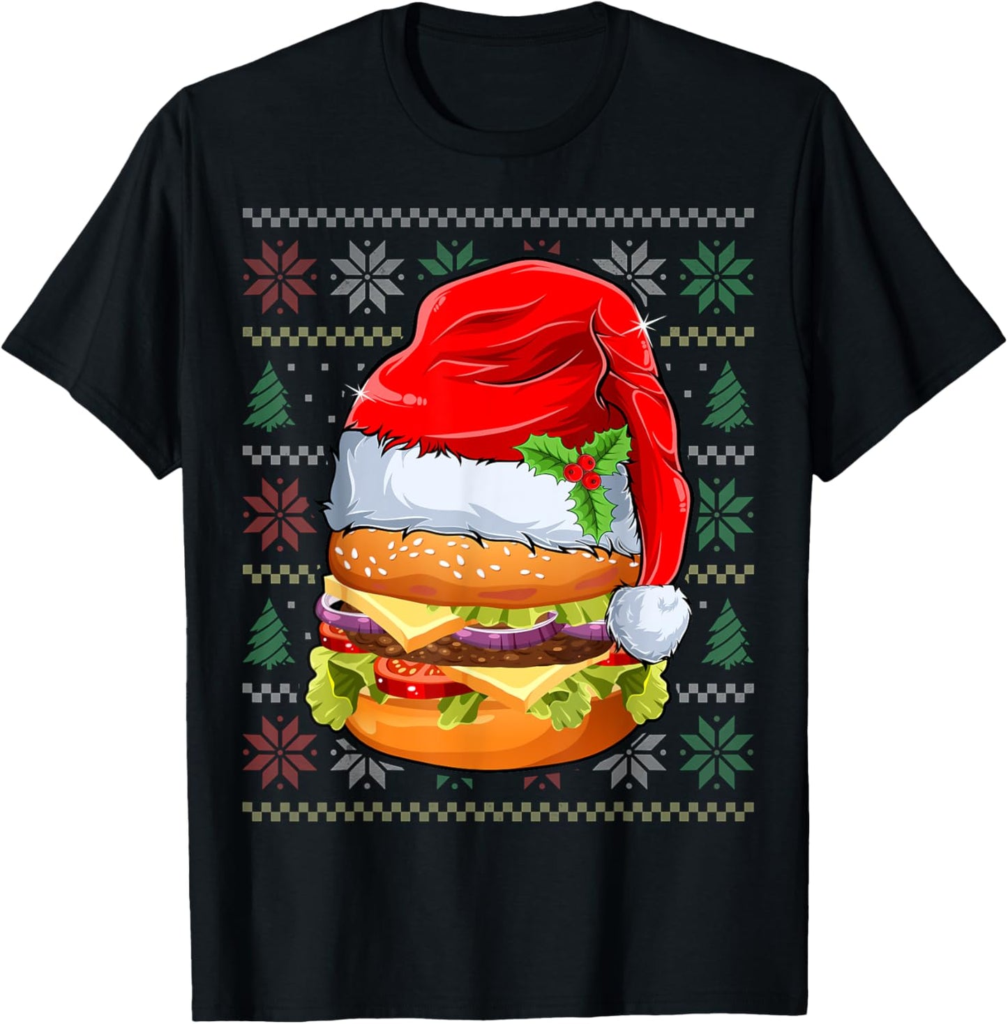 Hamburger Wearing Santa Hat Xmas - Hamburger Lover Christmas