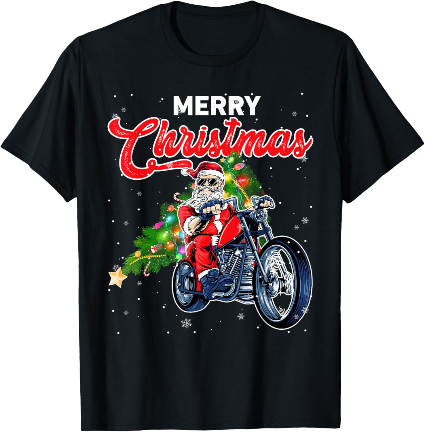 Funny Santa Claus With Motorcycle Xmas Tree Merry Christmas