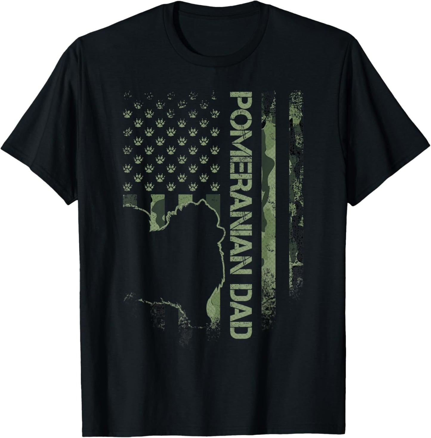 American Camo Flag Proud Pomeranian Dog Dad Pom Silhouette T-Shirt