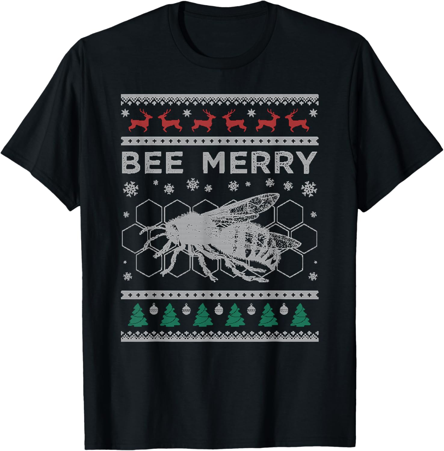 Bee Ugly Christmas Sweater T-Shirt, Xmas Insect Tee Gift