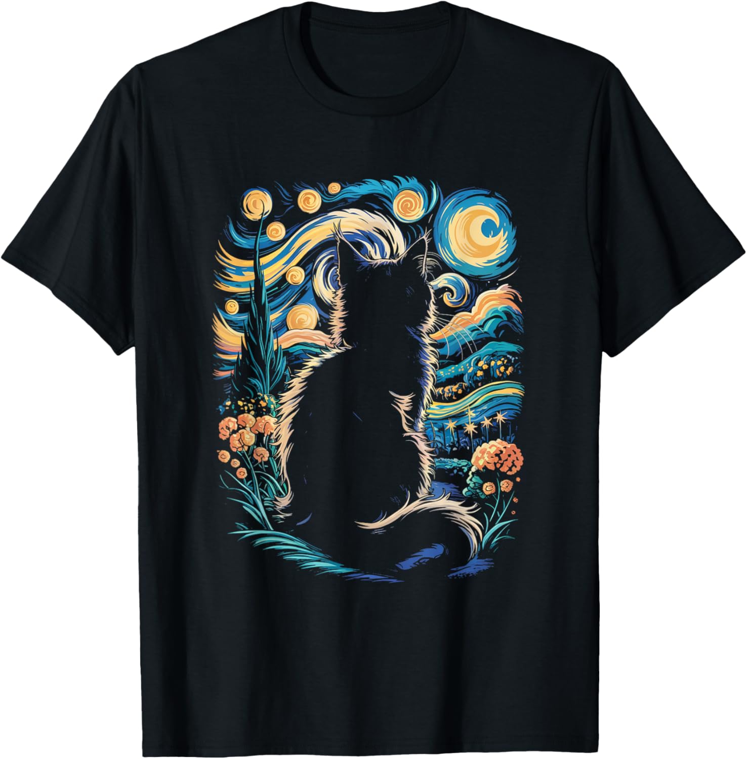 Cat Starry Night Van Gogh Inspired Pet Lover T-Shirt
