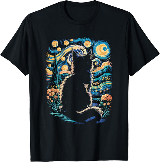 Cat Starry Night Van Gogh Inspired Pet Lover T-Shirt