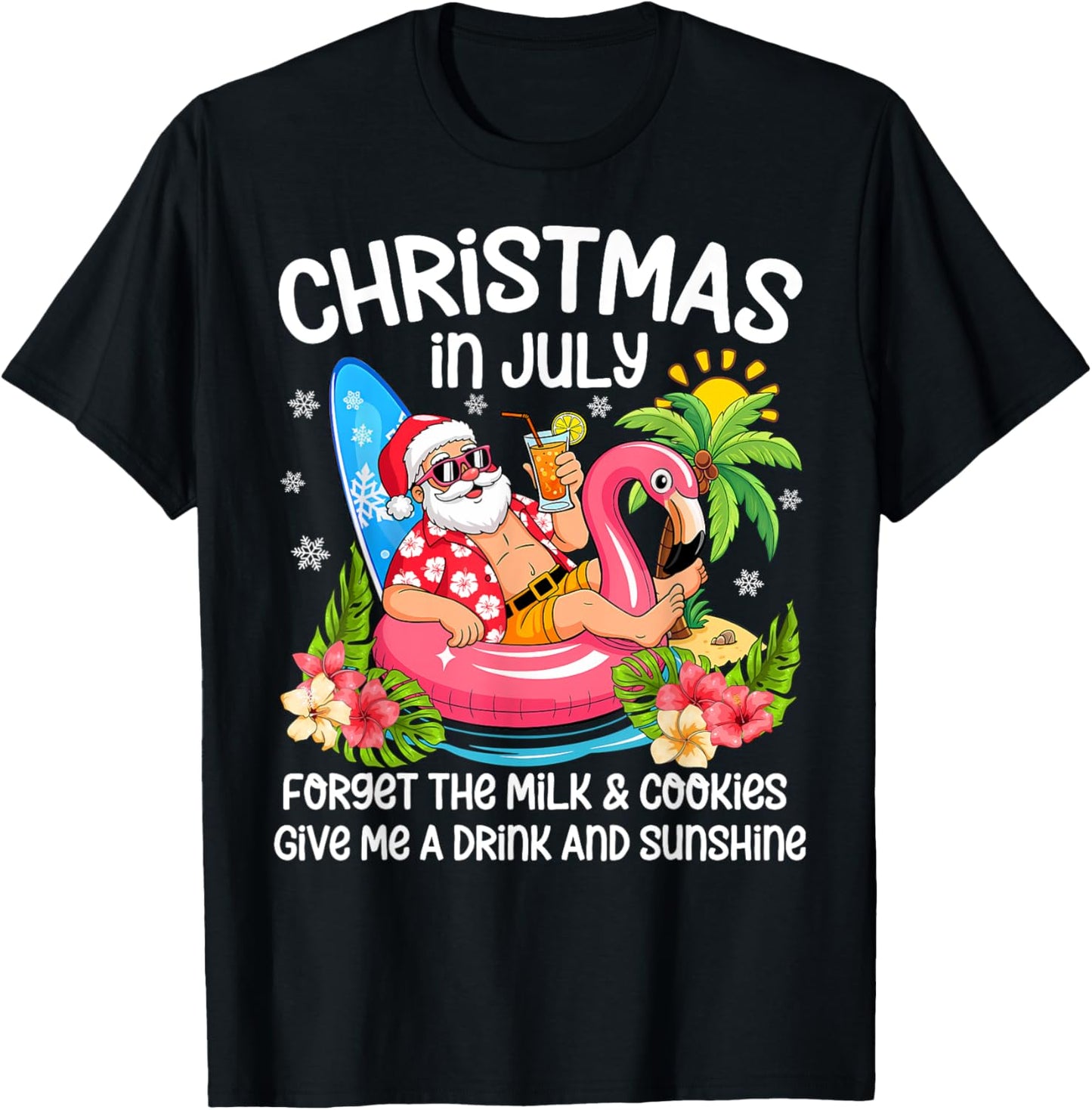 Christmas In July Funny Santa Flamingo Summer Xmas Beach