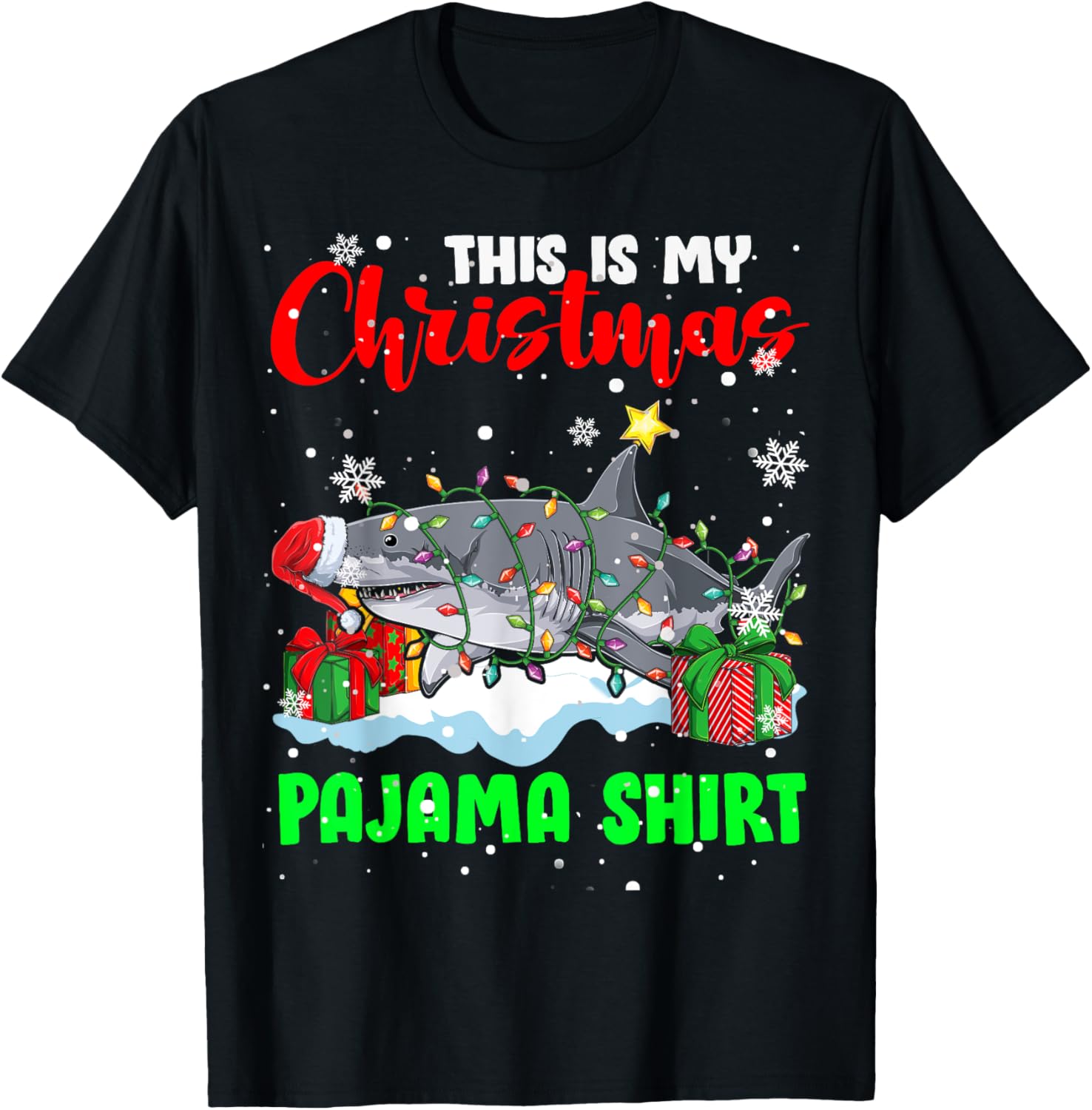 This Is My Christmas Pajama Shirt Xmas Lights Santa Shark