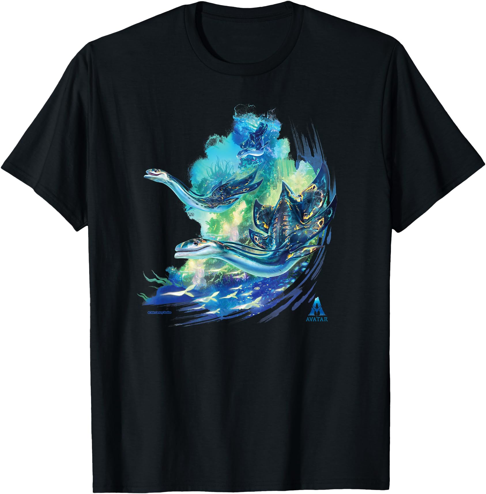 Avatar Underwater Ilu Trio V-Neck T-Shirt - Classic Fit, Short Sleeve, Adult, Black