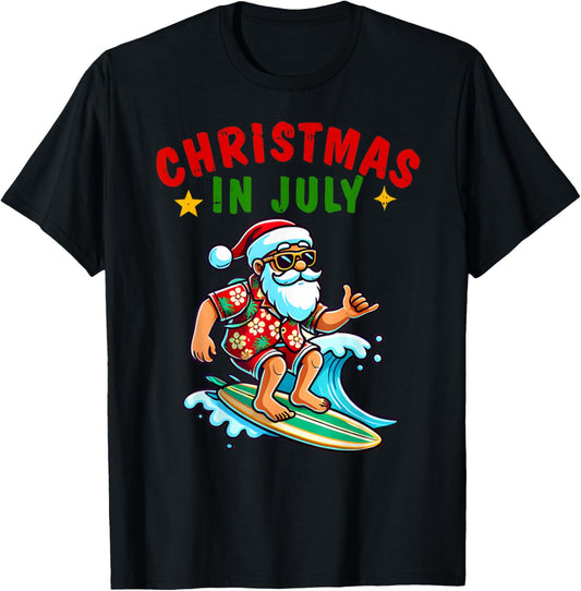 Christmas In July Shirt Boys Kids Santa Surfing Summer Xmas
