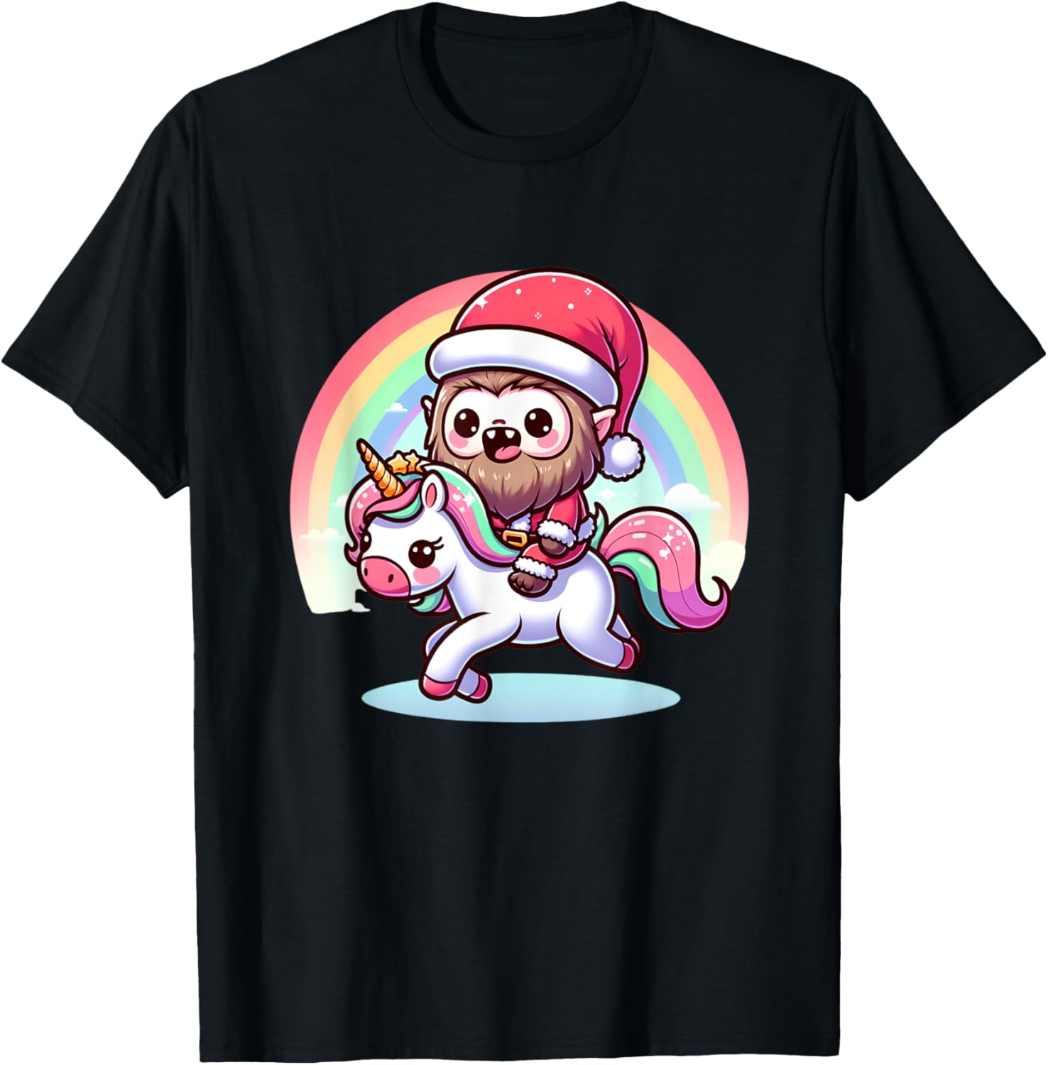 Bigfoot Riding Unicorn Sasquatch Funny Rainbow Chibi Design