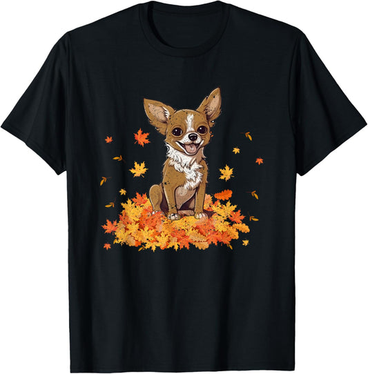Chihuahua Hello Autumn Dog Lover Fall Leaves Thankgiving Men Women Kids T-Shirt