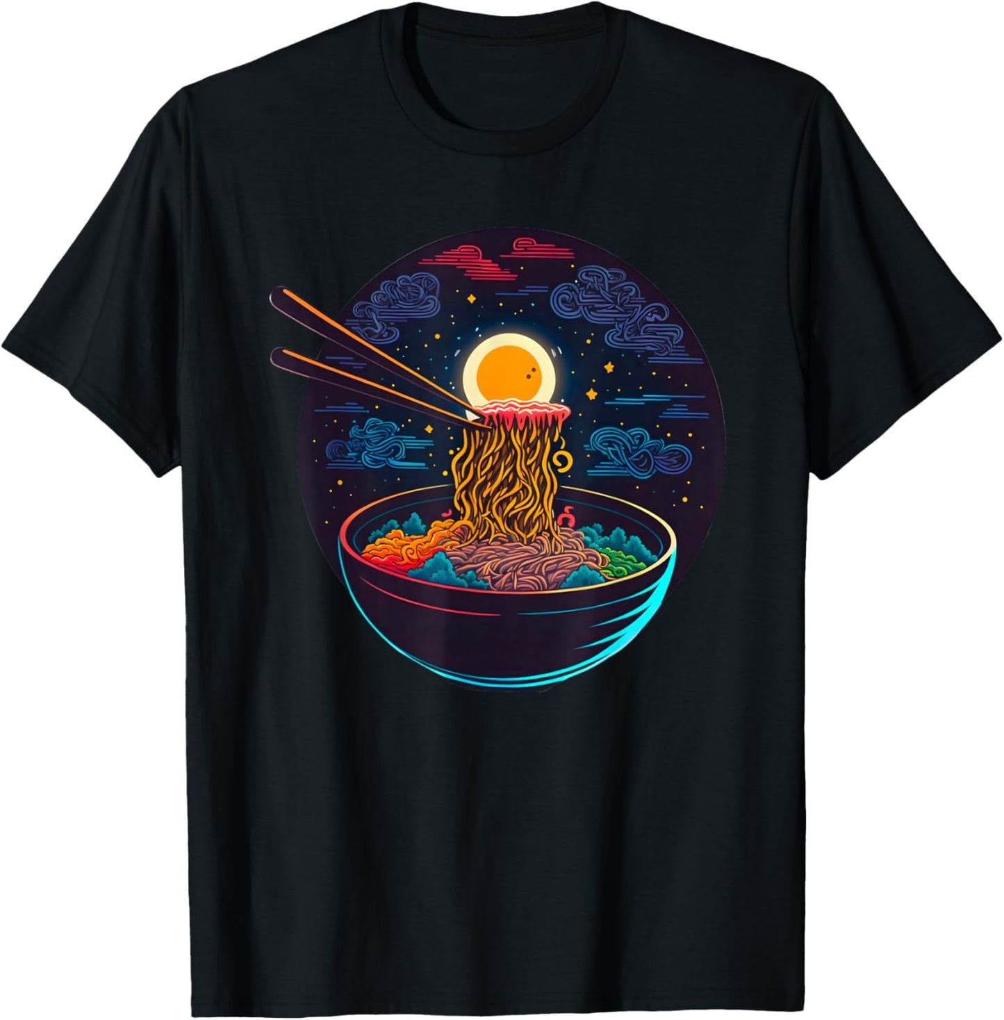 Japanese Moon Ramen Graphic Neon Retro Anime Noodles Art