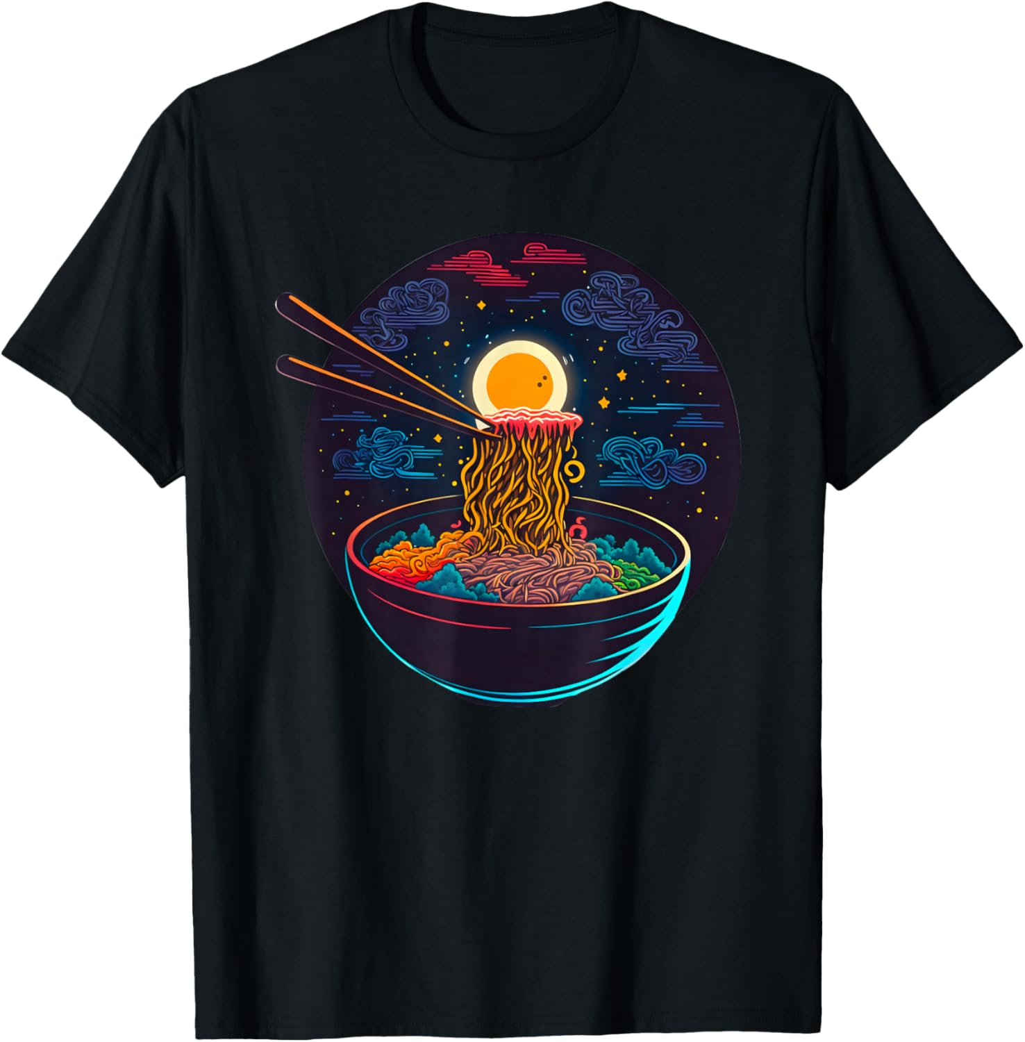 Japanese Moon Ramen Graphic Neon Retro Anime Noodles Art