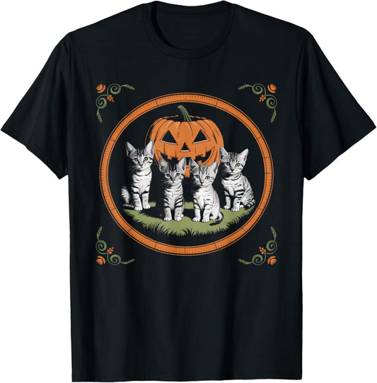 Cat Pumpkin Vintage Halloween Floral Spooky Season Men Women T-Shirt
