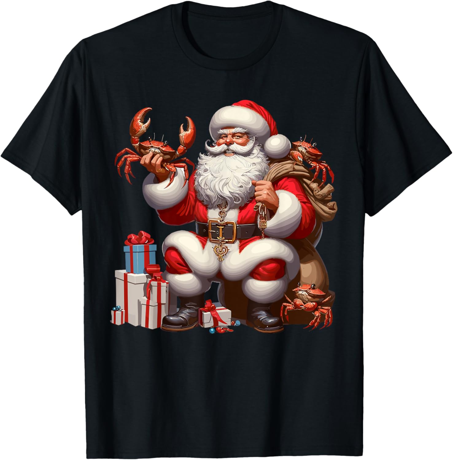 American Santa Claus Holding Crab Present Xmas