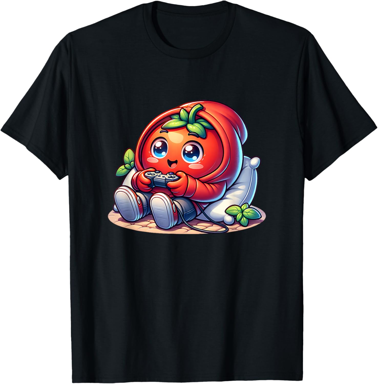 Cute Kawaii Tomato Gamer with Controller Chibi Style