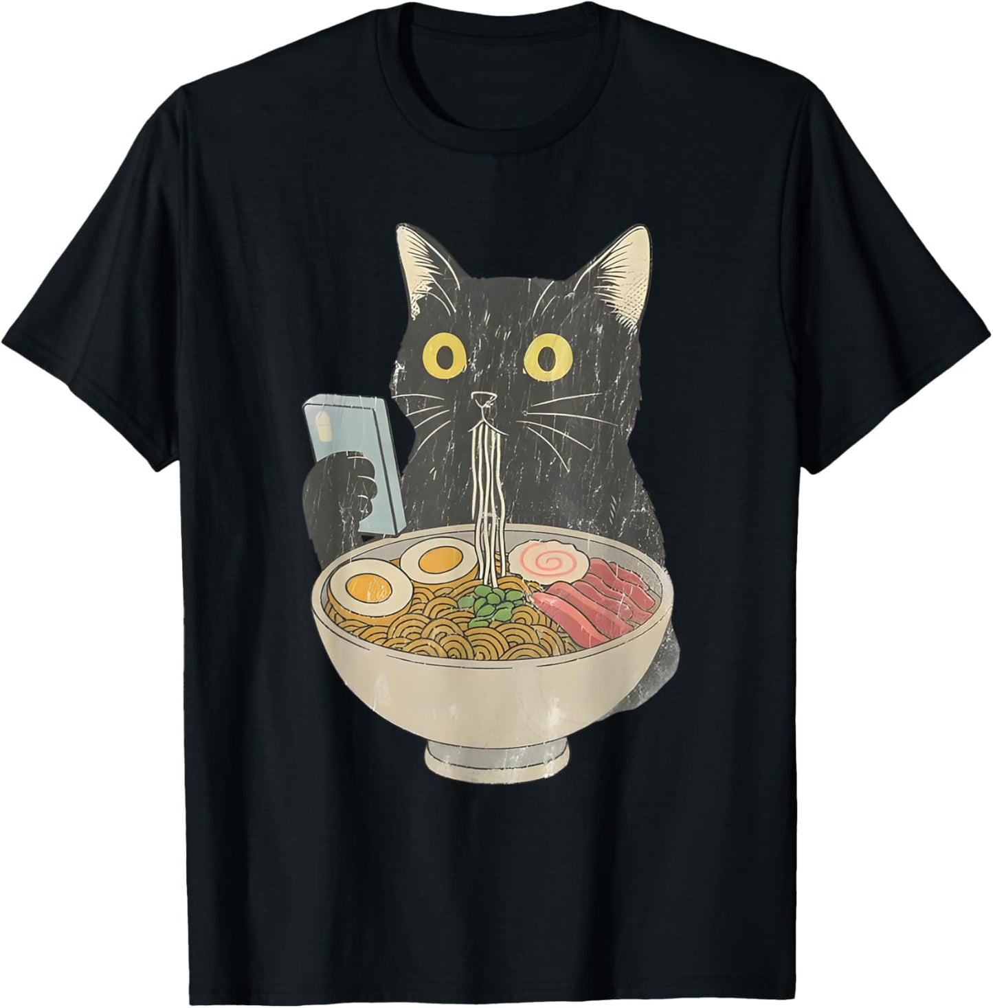 Kawaii Cat Eating Ramen Noodles with Phone Funny Anime Cats